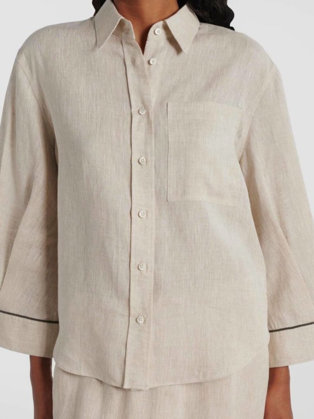 Brunello Cucinelli Women's Beige Monili Linen Shirt Top Size L
